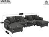 Merax U- und L-förmiges Sofa, mit Bluetooth-Lautsprecher und Konsole, Ecksofa mit Stauraum, kabellosem Laden, USB-Anschlüssen, Getränkehaltern und Kissen, Grau Bild 4
