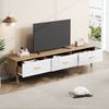Merax TV Low Panel Vintage, TV-Schrank Holz TV-Tisch - Wohnzimmer Schlafzimmer, helles Holz, Vintage Grain weiße Türverkleidung, 150*35*39cm Bild 3