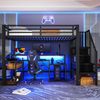 Merax Hochbett, 90 x 200 cm, Einzelbett, Kinderbett, Treppenkonstruktionen mit Stauraum, Sicherheitsgeländer, mit LED-Lichtleiste, Schreibtisch, mit USB-Anschluss, schwarz Bild 5