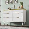 Merax Sideboard, Kommode aus Bernstein Glas, Kommode mit 6 Schubladen, Facheinteilung, kippsicher, Hochschrank für Schlafzimmer und alle Wohnräume, 120 x 40 x 76 cm, weiß Bild 2