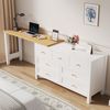 Flieks Schreibtisch mit Kommode, 120×40×70 cm, 360° drehbare Tischplatte mit 7 Schubladen, L-förmiger Bürotisch & Sideboard in Weiß/Eicheoptik Bild 2