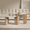 Couchtisch 2er-Set mit kunstvoller Tischplatte, Beistelltisch Nesting Design, MDF Weiß Holzoptik Bild 5