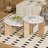 Couchtisch 2er-Set mit kunstvoller Tischplatte, Beistelltisch Nesting Design, MDF Weiß Holzoptik Bild 3