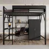 Hochbett mit Schreibtisch, Kleiderschrank und Regal, 140x200cm, Metallbett mit Rausfallschutz, Jugendbett, Kinderbett Bild 2