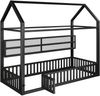 Hausbett aus Metall mit Zaun & LED-Beleuchtung, 90x200 cm, Schwarz, ohne Matratze Bild 5