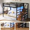 Flieks Hochbett Kinderbett Metallbett 140x200cm mit LED-Lichtleiste und Stauraumtreppe Bild 3