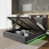 Polsterbett 140×190 cm mit hydraulischem Bettkasten & LED-Beleuchtung, Dunkelgrau Bild 2