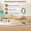 Massivholz Kinderbett Bodenbett 140x200 cm mit Rausfallschutz & Lattenrost, Montessori Bett Gitterbett mit offener Seite, Kiefer Einzelbett in Natur Bild 3