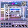 Hochbett, 140 x 200 cm, Eisenrahmen, Ablagefach, Netz zum Aufhängen von Gegenständen, mit Kleiderstange, offener Raum unter dem Bett, mit LED-Lichtleiste, ohne Matratze, Weiß Bild 2
