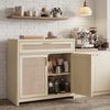 VASAGLE Küchenschrank im Boho-Stil, Türen Rattan-Optik, Sideboard, verstellbare Ablage, Schublade, Wohnzimmer, beige Bild 2