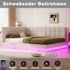 Polster-Schlafsofa 160*200 Multifunktionales Bett mit LED-Lichtleiste, USB-Anschluss und Lattenrost, Leinenstoff, Beige Bild 4