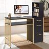M MCombo Schreibtisch mit 3 Schubladen, Nageltisch aus Holz Metallgestell, Manikürtisch， Schminktisch ohne Spiegel Modern, Computertisch mit Regal Wohnzimmer, 43x108x125cm, 2420 Bild 2