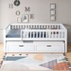 Merax Kinderbett 90x200cm mit Ausziehbett 90x190cm, Holzbett Klassisches Bett mit 2 Schubladen, Einzelbett Jugendbett mit Rausfallschutz, Weiß Bild 3