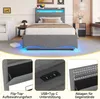 Polsterbett mit LED-Beleuchtung, USB/Type-C Anschlüssen, Stauraum, gepolstertem Kopfteil, 90x200cm, Einzelbett, Stauraumbett, Leinen Bild 5