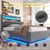 Polsterbett mit LED-Beleuchtung, USB/Type-C Anschlüssen, Stauraum, gepolstertem Kopfteil, 90x200cm, Einzelbett, Stauraumbett, Leinen Bild 4