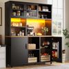 Hochschrank mit LED-Beleuchtung, App-Steuerung, 185cm hoher Küchenschrank mit Schiebetüren & verstellbaren Regalen, Schwarz mit Holzmaserung, für Küche & Esszimmer Bild 4