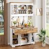 Merax 176.5cm Küchenbuffet Schrank mit Stauraum, Küchenschrank mit Vitrinenfächern, 2 Schubladen, Türen und Hakenleiste – Buffetschrank, Weiß + Holzfarbe Bild 2