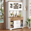 Merax 176.5cm Küchenbuffet Schrank mit Stauraum, Küchenschrank mit Vitrinenfächern, 2 Schubladen, Türen und Hakenleiste – Buffetschrank, Weiß + Holzfarbe Bild 3