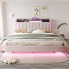 Polsterbett 160*200 mit LED-Beleuchtung und USB-Steckdose, Kopfteil mit Stauraum, Schwebebett Jugendbett Erwachsenenbett, Leinenstoff, Beige Bild 3