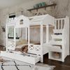 Etagenbett Kinderbett Weiß mit Spielhaus Design, 2 Schubladen, Treppenschrank mit 4 Fächern, für 90x200 & 140x200 Bild 2