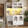 Modernes Sideboard mit LED-Beleuchtung , Hoher Küchenschrank mit USB-Anschlüssen und Steckdosen, Hochschrank für Küche & Wohnzimmer, Aufbewahrungsschrank mit Lochwand, Schublade & Glasböden, Weiß Bild 4