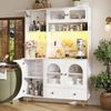 Modernes Sideboard mit LED-Beleuchtung , Hoher Küchenschrank mit USB-Anschlüssen und Steckdosen, Hochschrank für Küche & Wohnzimmer, Aufbewahrungsschrank mit Lochwand, Schublade & Glasböden, Weiß Bild 3