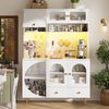 Modernes Sideboard mit LED-Beleuchtung , Hoher Küchenschrank mit USB-Anschlüssen und Steckdosen, Hochschrank für Küche & Wohnzimmer, Aufbewahrungsschrank mit Lochwand, Schublade & Glasböden, Weiß Bild 2