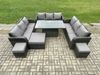 Fimous Patio Garten Dining Set Rattan Möbel Lounge Sofa Höhenverstellbarer steigender Hubtisch mit großem Fußhocker 2 Kleine Fußhocker Dunkelgrau gemischt Bild 2