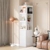Flieks schmales Bücherregal 60x40x200 cm, hoher Aufbewahrungsschrank mit 3 offenen Fächern, 3 Schubladen, Kippschutz, Weiß Bild 2