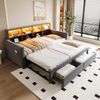Merax Einzelbett Daybett 90/180 x190cm Ausziehbares Polsterbett Schlafsofa, Kopfteil mit integrierten Staufächern, LED-Lichtleiste und Ladesteckdosen, Mit 2 Schubladen, Samt Dunkelgrau Bild 5