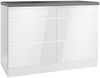 Unterschrank mit Schubladen 120 cm in Hochglanz weiß, Arbeitsplatte Betonoptik MARSEILLE-03 Bild 1