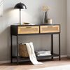 Konsolentisch Schwarz 100 x 30 x 75 cm Design Anrichte Flur, Ablagetisch Schmal mit Wiener Geflecht, Flurtisch mit Schubladen und Ablage, Dielentisch Lang Hoch Rattan Bild 2
