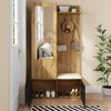 Kleiderschrank-Set, 5 Kleiderhaken, Spiegel, Schuhschrank, Oberes Regal mit verborgenem Bereich, Garderobenbank für Flur, MDF, Weiß Bild 4