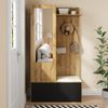 Kleiderschrank-Set, 5 Kleiderhaken, Spiegel, Schuhschrank, Oberes Regal mit verborgenem Bereich, Garderobenbank für Flur, MDF, Weiß Bild 2