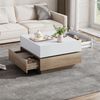 Couchtisch, Funktionscouchtisch mit 360° drehbarer Tischplatte, 2 Etagen und Aufbewahrungsschrank, Walnussrahmen, MDF, Weiß, 60×60×38 cm Bild 5
