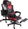 Gaming Stuhl im modernen Racing-Design mit einklappbarer Fußstütze - Gaming Chair mit flexiblen Armlehnen - ergonomischer Gaming Schreibtischstuhl mit extra Stützkissen Schwarz/Rot Bild 5
