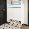 Merax Schuhschrank mit LED 16 Farben – Platzsparender Flurschrank 80×35×105 cm mit Schubladen & Ablagen, weiß Bild 5