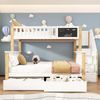 Merax 90*200cm & 140*200cm Kinder-Etagenbett, Doppelbett, multifunktionales Kinderbett, mit Tafel und Schubladen, ohne Matratze, weiß + Eiche Bild 2