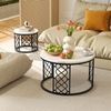 Couchtisch Set 2-tlg. Weiß mit Marmoroptik,Nesting Tische rund,Beistelltisch Metallgestell Schwarz,70cm×70cm×45cm Bild 2
