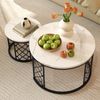 Couchtisch Set 2-tlg. Weiß mit Marmoroptik,Nesting Tische rund,Beistelltisch Metallgestell Schwarz,70cm×70cm×45cm Bild 4