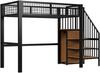 Hochbett 90*200 mit Leiter, Kinderbett mit Eisenrahmen und Aufbewahrungsregal, Kleiderschrank schwarz Bild 5