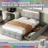 Polsterbett 90*200cm mit LED-Leuchten, 2 Schubladen, hautfreundlicher Leinenpolsterung flach Einzelbett Kinderbett Jugendbett Gästebett (Grau) Bild 4