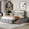 Polsterbett 90*200cm mit LED-Leuchten, 2 Schubladen, hautfreundlicher Leinenpolsterung flach Einzelbett Kinderbett Jugendbett Gästebett (Grau) Bild 2