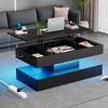 Höhenverstellbarer Couchtisch mit LED-App-Steuerung, verstecktem Stauraum und EU-Steckdosen, 100×50×42 cm, modern schwarz Bild 5
