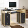 M MCombo Schreibtisch mit 6 Schubladen, Nageltisch aus Holz Metallgestell, Manikürtisch Schwarz-Gold, Schminktisch ohne Spiegel Modern, Computertisch mit Ablagen Wohnzimmer, 46x125x81cm, 2425 Bild 2