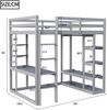 Hochbett 140x200 cm mit Schreibtisch und Stauraum,Kinder- & Jugendbett aus Massivholz,Leiter & Regale,Grau Bild 4