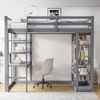 Hochbett 140x200 cm mit Schreibtisch und Stauraum,Kinder- & Jugendbett aus Massivholz,Leiter & Regale,Grau Bild 2