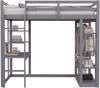 Hochbett 140x200 cm mit Schreibtisch und Stauraum,Kinder- & Jugendbett aus Massivholz,Leiter & Regale,Grau Bild 5