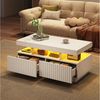 OKWISH Couchtisch Teetisch mit Vertikal gestreifter (Packung, 1-St, zwei Schubladen), mit LED-Lichtleiste Bild 3