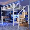 Hochbett mit RGB LED-Streifen, Schreibtisch, Regal, Lattenrost, Treppe, Rausfallschutz, Steckdosen und USB, 140x200cm, Metallbett, Kinderbett Bild 3